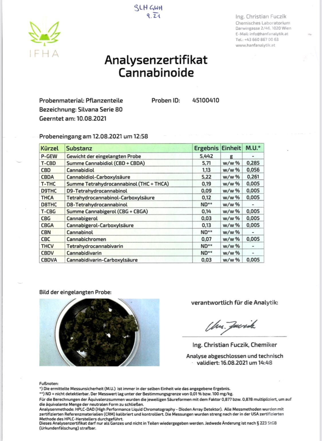 Zertifikat SLH Gewächshaus 